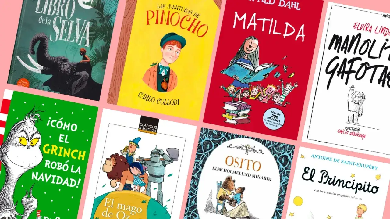 Colección de cuentos para niños mayores: El Libro de la Selva, Pinocho, Matilda, Manolito Gafotas, El Grinch, El Mago de Oz, Osito y El Principito.