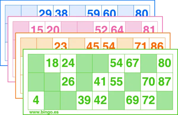 Variados cartones de bingo para imprimir con números en diferentes colores. ¡Listos para la diversión!